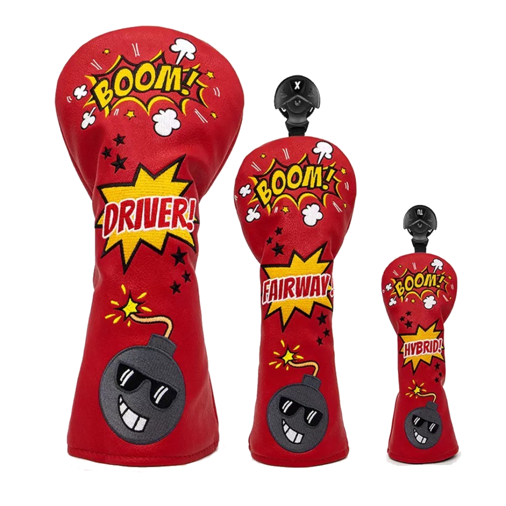 Golf Club Headcovers Wood Head covers Booms Design Driver Fairway Hybrid Woods Headcover Red PU Premium Leather Head