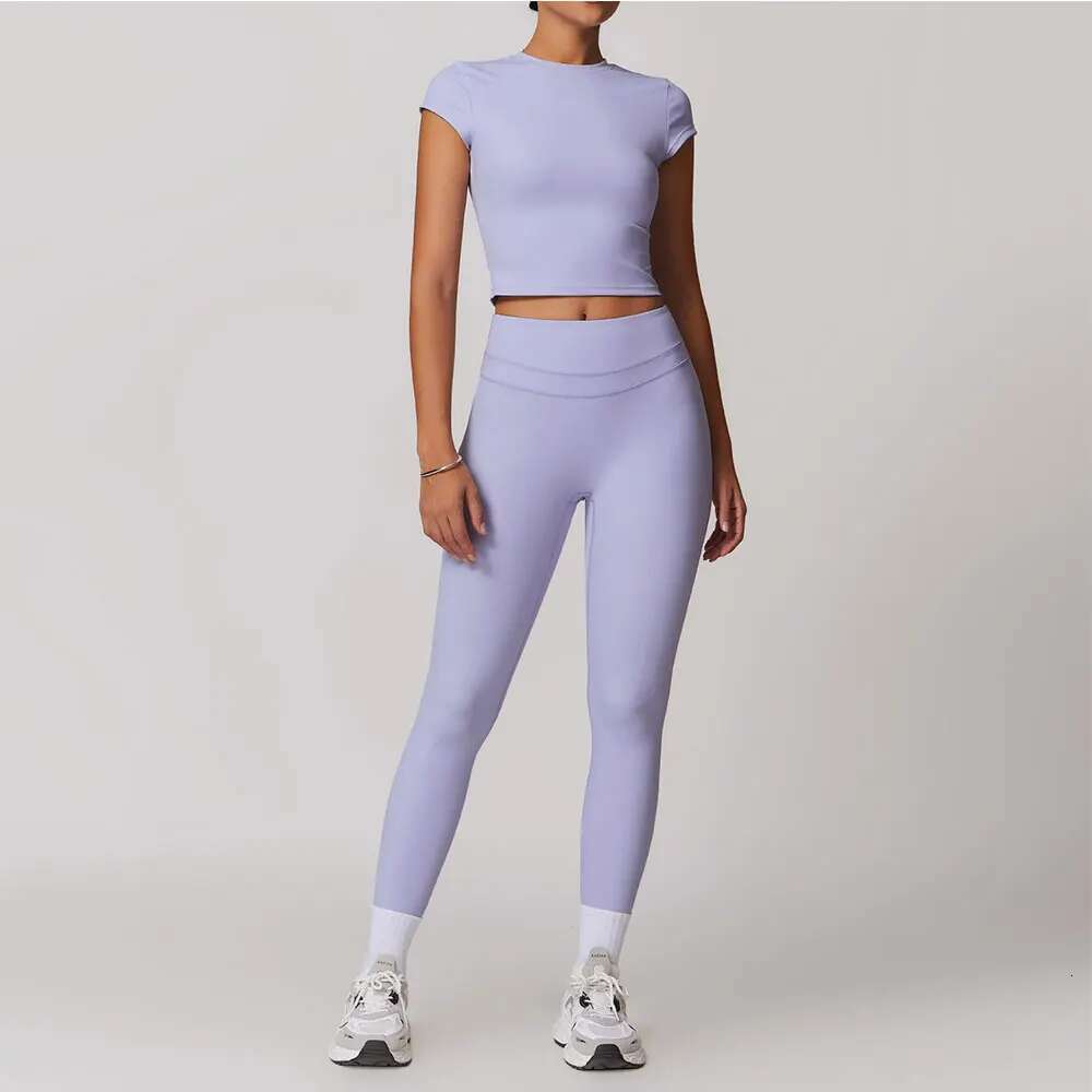 Mikeyoga 2Pcs Yoga Set Women Sportswear Workout Clothes Athletic Wear Gym Legging Fiess Bra Crop Top Short Sleeves Sports Suit