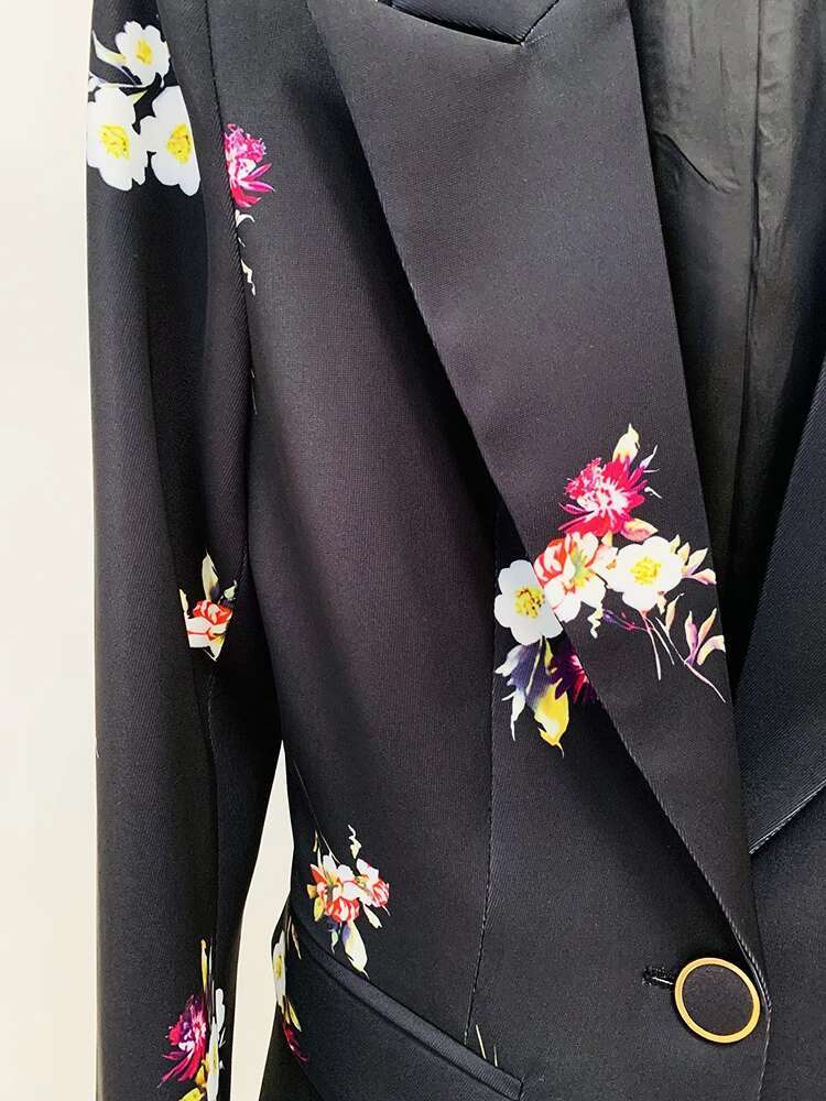 HIGH STREET Newest 2024 Designer Set Women's Elegant Ral Printed Single Button Blazer Flare Pants Suit 2Pcs