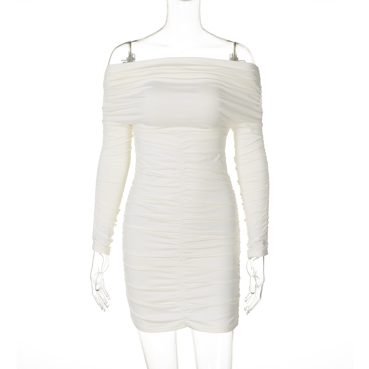 Hot Selling Women's New4 New Fashionable And Sexy One Shoulder Pleated Solid Color Hip Hugging Dress