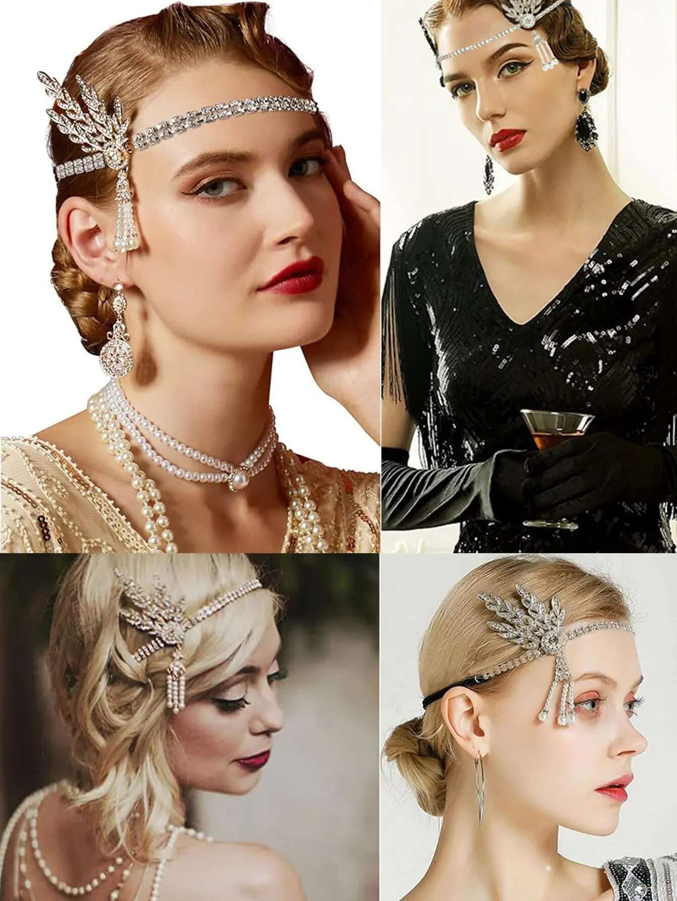 4Pcs 1920S Great Gatsby Set, Costume Roaring 20S Accessories For Women Flapper Headpiece