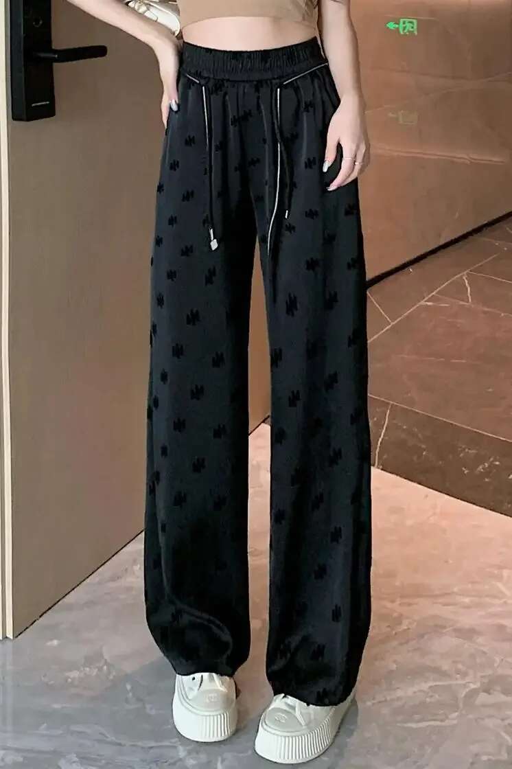 2025 new letter fashion wide version designer women's new high waisted hanging casual straight leg pants trendy pants2
