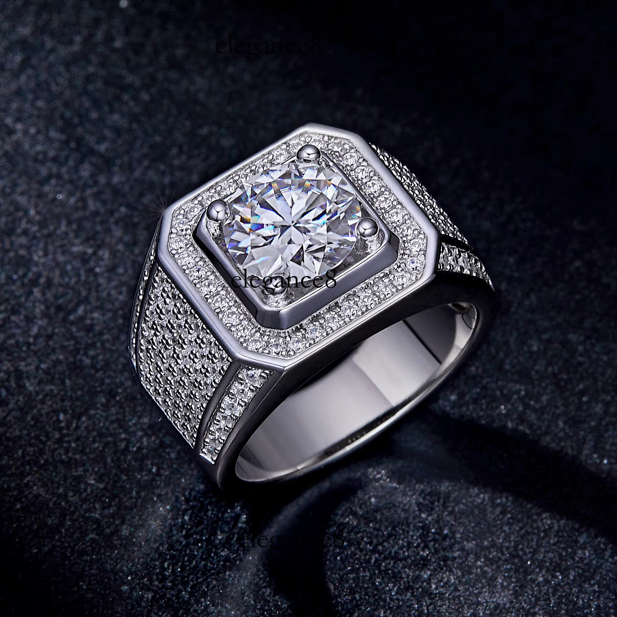 Moissanite for Men Sterg Sier Dias Engagement Male Wedding Hip Hop Brand Ring Jewelry Gift