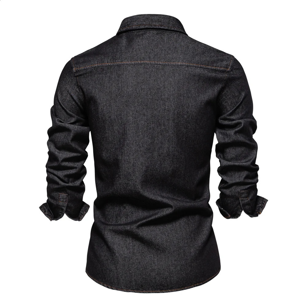 AIOPESON Mens 100 Cotton Denim Shirts Autumn Thick Cowboy High Quality Male Shirt Solid Color Button Casual Jeans 250226