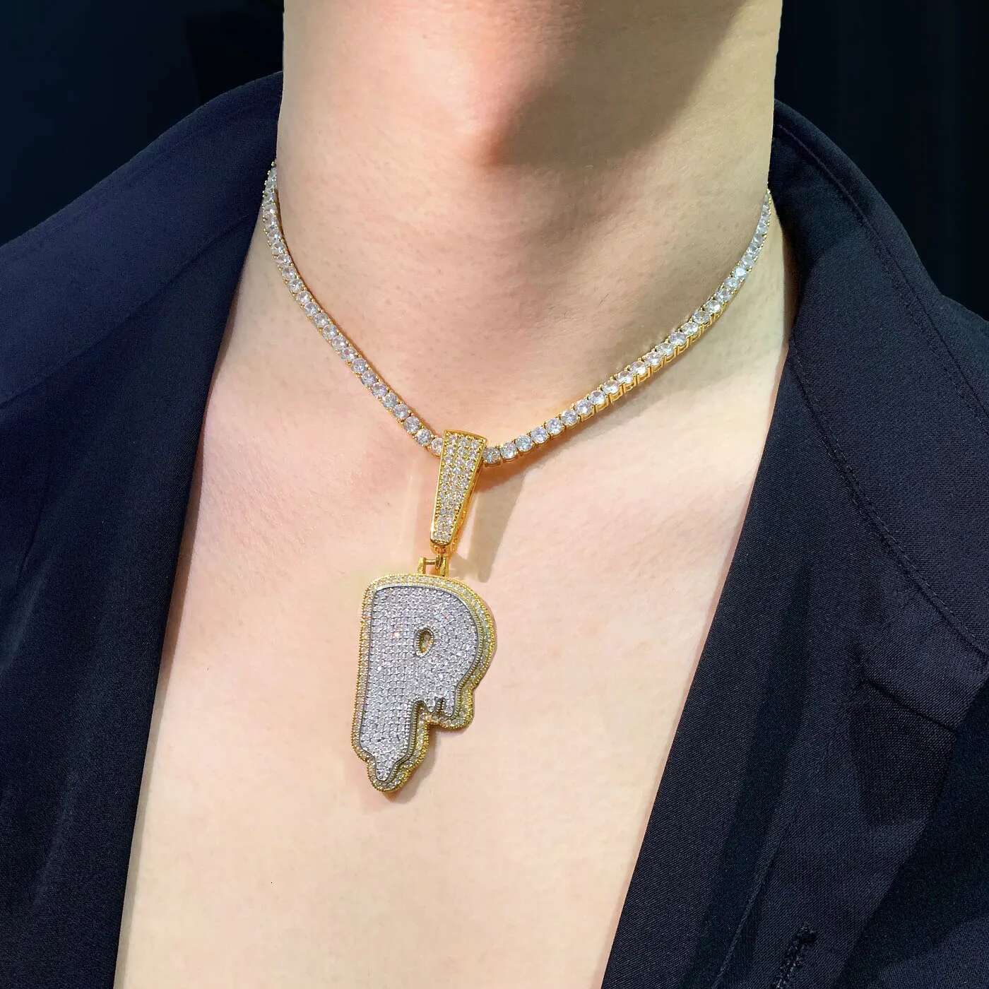 CUC Double Layer Drip Letter Pendant For Men Women Gold Sier Color Hip Hop Necklace Chain Rock Jewelry Gift Single A-Z