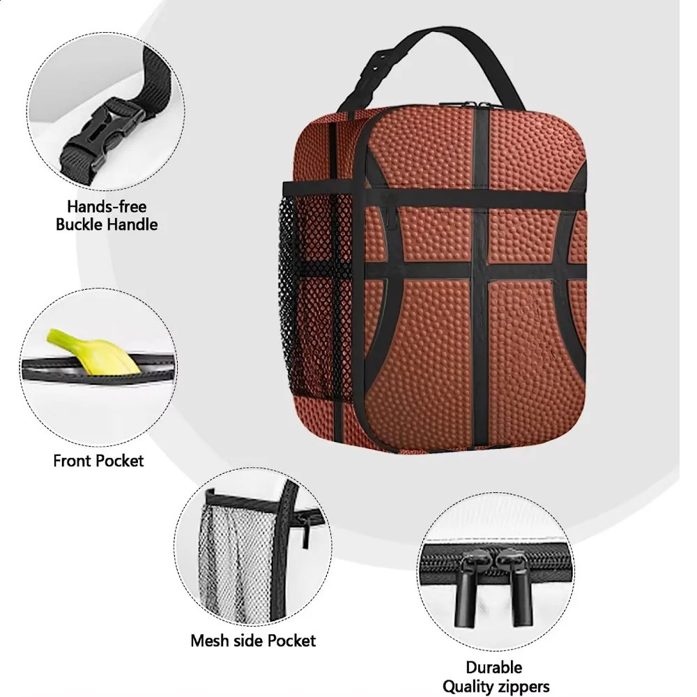 Basketball Lunch Bag for Women Men Insulated Reusable Lunch Box for Work Office School Picnic Portable Bento Tote Bag Cooler Bag 250228