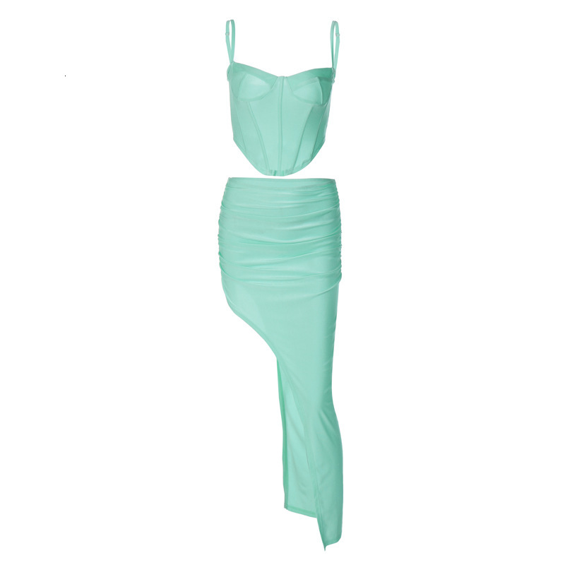 Women's Fashion New3 Summer New Line Sexy Fishbone Slim Fit Split Half Skirt Set