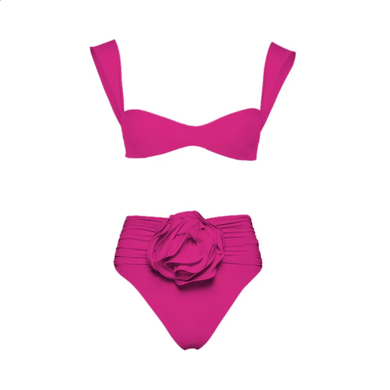 Two piece womens floral lace Up 2025 push up pad bra yellow high waisted bikini set swimsuit beach wear 250227