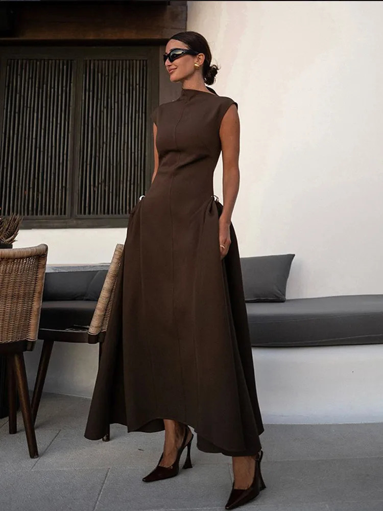 Summer Solid Irregular Hem Patchwork O Collar Evening Dresses Women Contrasting Dresses Female Elegant Partyclub Dresses 250226