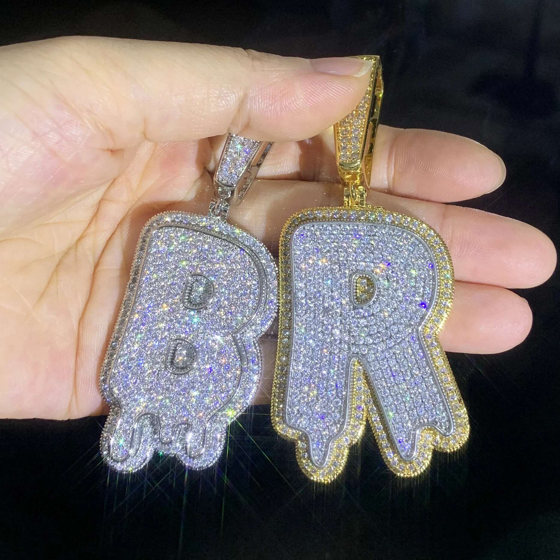 CUC Double Layer Drip Letter Pendant For Men Women Gold Sier Color Hip Hop Necklace Chain Rock Jewelry Gift Single A-Z