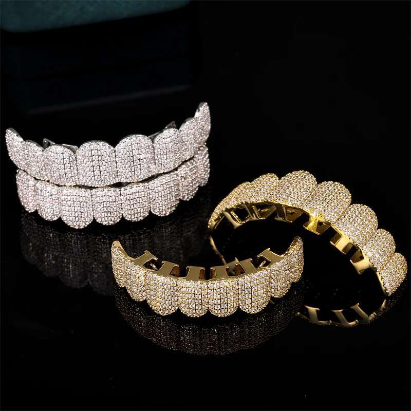 D&Z Bg Cubic Zircon Teeth Grillz Set For Unisex Top Bottom Mouth Removable Dental Gold Sier Color Fashion Jewelry