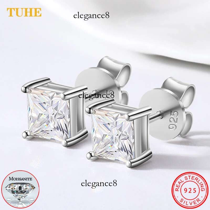 Princess Cut 1-2.4 Ct Moissanite Earrings for Women Men Sterg Sier Sparkg Dia Ear Studs Fine Party Jewelry Gifts