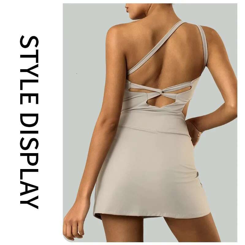 Seamless Naked Beauty Back Dress Running Sports Fiess Yoga Sets High Elastic Quick Drying Tennis Skirt Woman