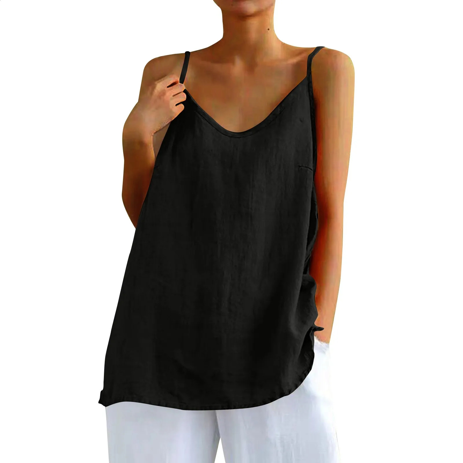 Womens tops sexys Cotton Linen Camisole Vest Summer Loose Sleeveless Versatile Bottom Top solid color blouse classic camisetas 250224