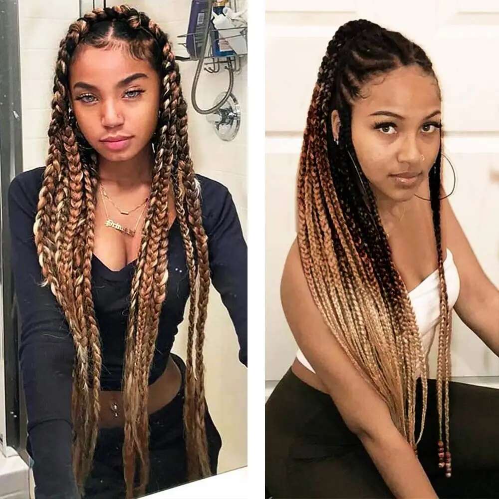 Ombre Brown Synthetic 1Pcs 24 Inch 3 Tone Blonde Crochet Braiding Hair Extensions