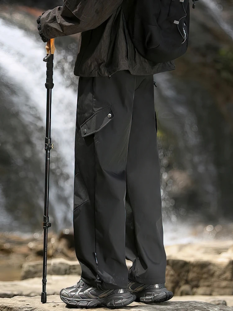 Outerwear Hiking Waterproof Black Cargo Pants Men Wide Leg Straight Casual Long Trousers Loose Motorcycle Parachute Track Pants 250228