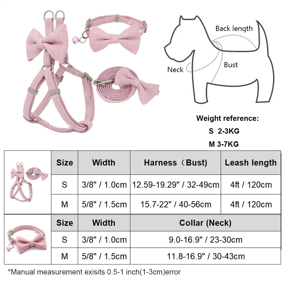 Dog Harness Leash Collar Set Adjustable Soft Cute Bow Double Layer Cat Harness for Small Medium Pet Collar Leash Outdoor Walking 250224