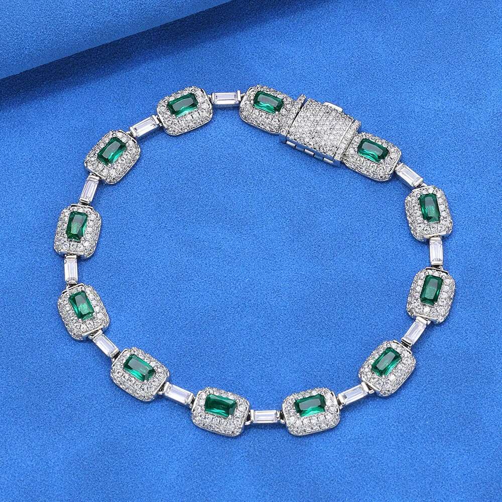 Hip Hop Jewelry Handmade Set Dia Necklace with Green Square Zircon Sparkg Ice wer Exquisite Christmas Gift