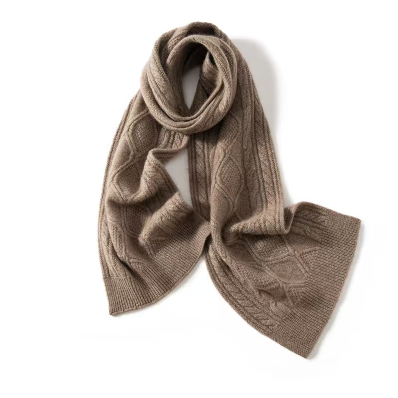 K034 Cashmere scarf for women, solid color cable neck gaiter, warm fashion, thickened and lengthened knitted scarf, simple and versatile neck scarf