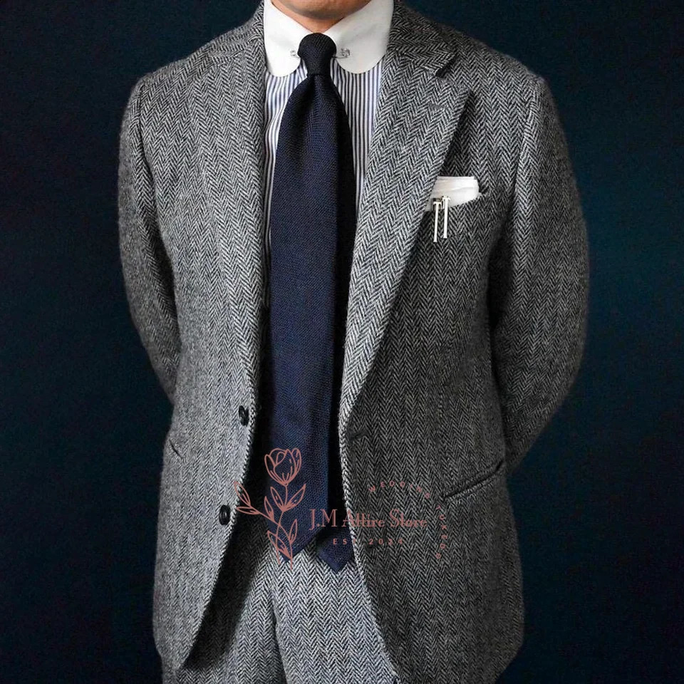 Mens Grey Coarse Floral Woven Ancient Character 2-piece Set Jacket Pants High End Attic Wedding Ball Banquet Customized Evening Dress 250224