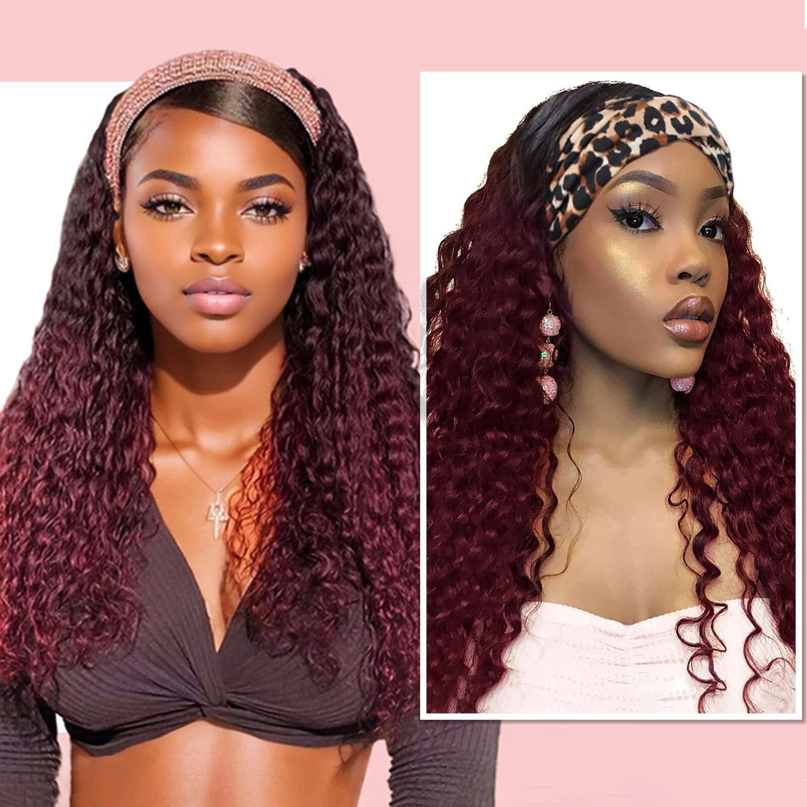 Black Women Synthetic 24Inch Wet And Wavy Headband Wig Curly Wave Long Wigs For Daily Party