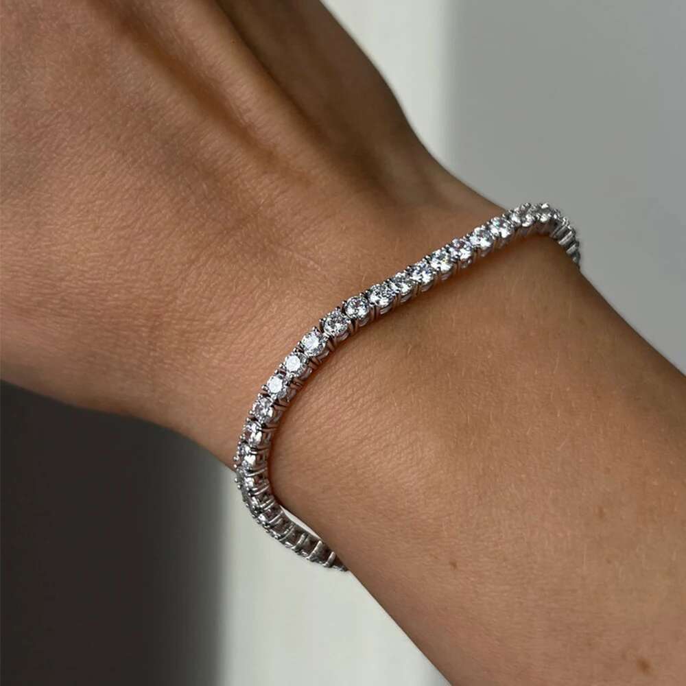3.5mm D Color Full Moissanite Tennis Bracelet for Women Man Sterg Sier Hidden Lock Hand Chain Hiphop Party Jewelry Gift
