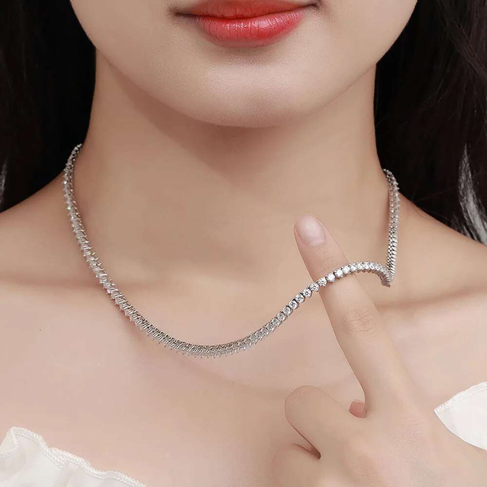 Serenty 3 Claw D Color 3mm Moissanite Tennis Necklace For Women Wedding S Sier Plated Sparkg Neck Chain Fine Jewelry