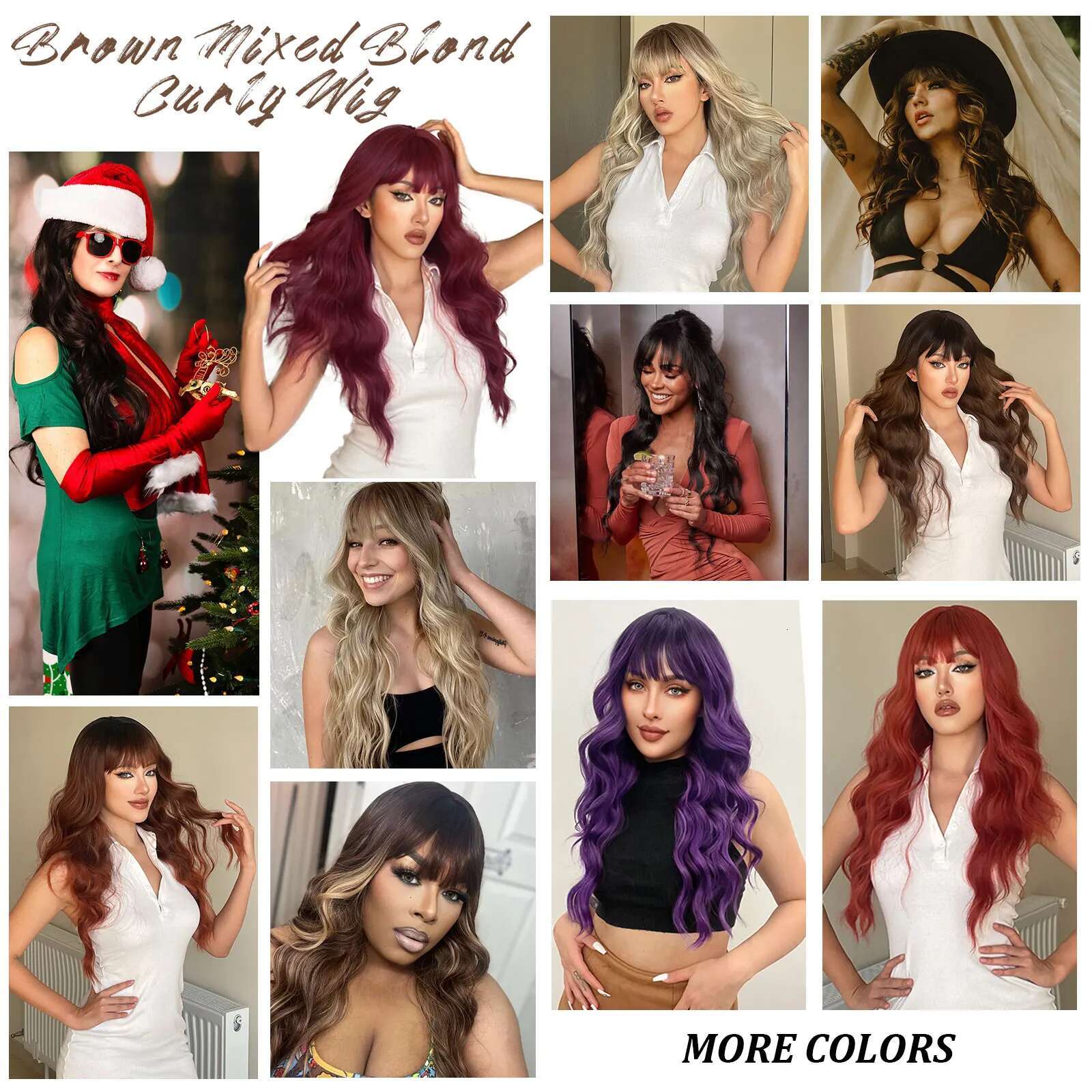 Synthetic Long Wave With Bangs For Women 28 Inches Curly Heat Resistant Black Hair Wig Daily Cosplay Selen