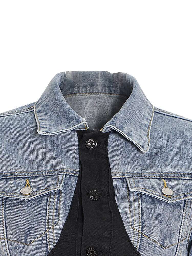 ROMISS Women's Casual Color -Colored Denim Lavage Long -Sleeved Single -Breasted Street Installation Retro Slim Jacket