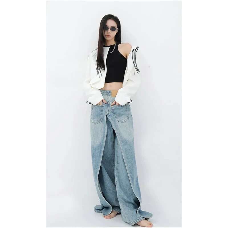 Women Blue Jeans Y2k Vintage High Waist Baggy Cowboy Pants Aesthetic Haruku Denim Trousers 90S Trashy Emo 2000S Grunge Clothes
