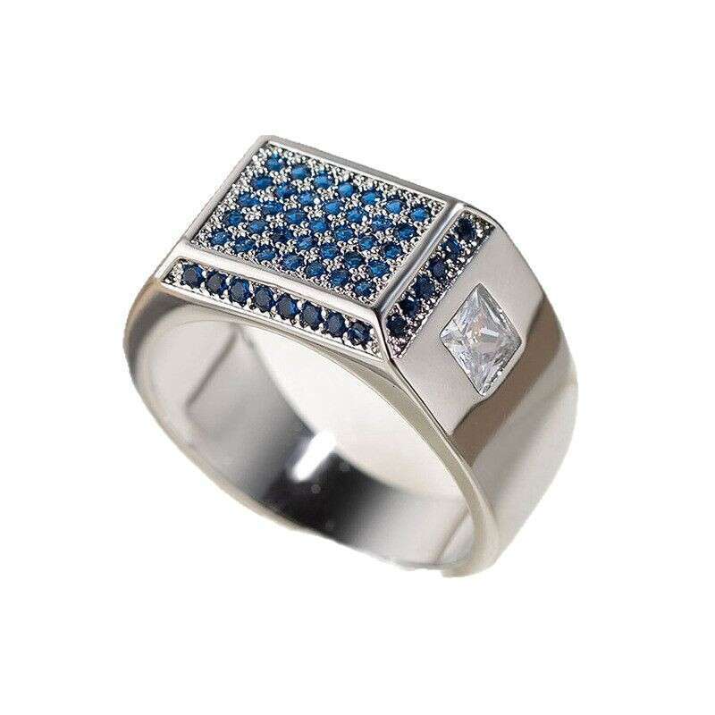 Feiyu hot selling rectangular geometric men's simple business fashion accessories zircon crystal silver engagement ring