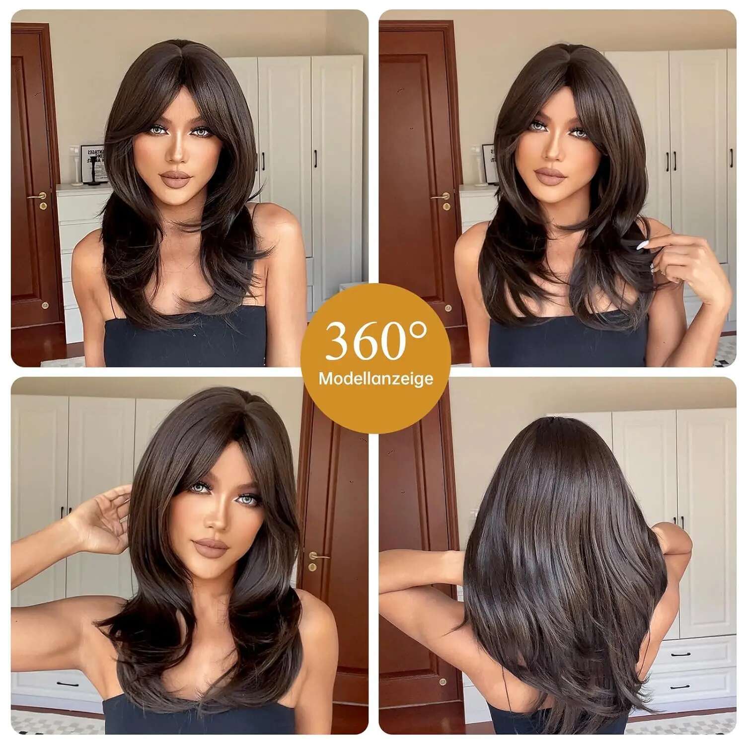 Long Synthetic Black Straight Wigs Women 22 Inch Realistic With Bangs Natural Layered Wig For Girls Daily Party