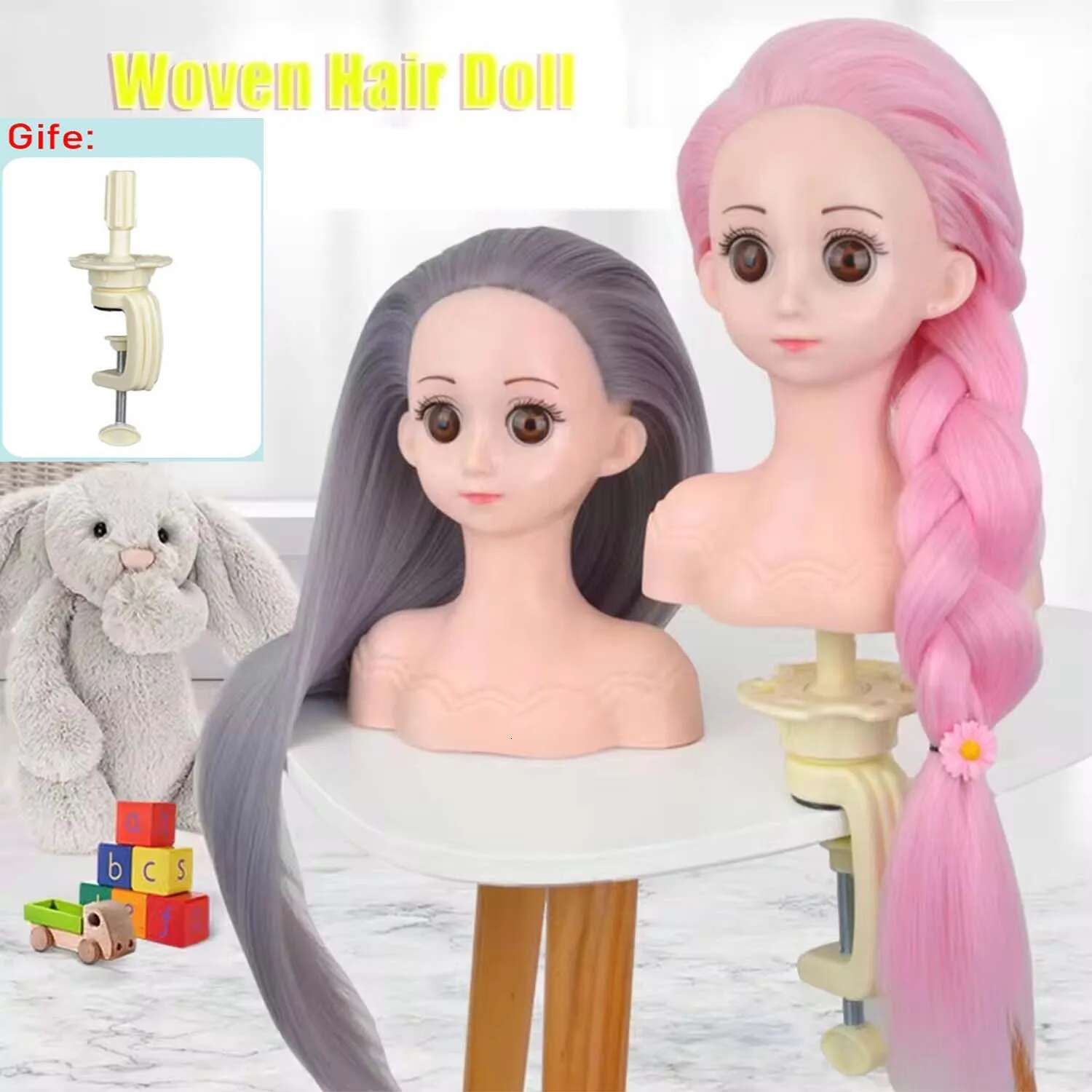 With Manikin Doll For Styg And Braiding Practice Synthetic Training Cute Mannequin Head Hair