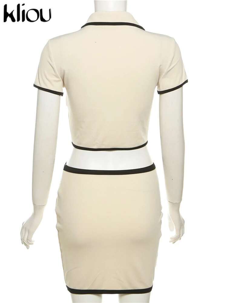 Kliou Casual Office 2 Piece Set Women Concise Single Breasted Lapel Striped Panelled Tops+Slim Skirts Female Coordinate Outfits
