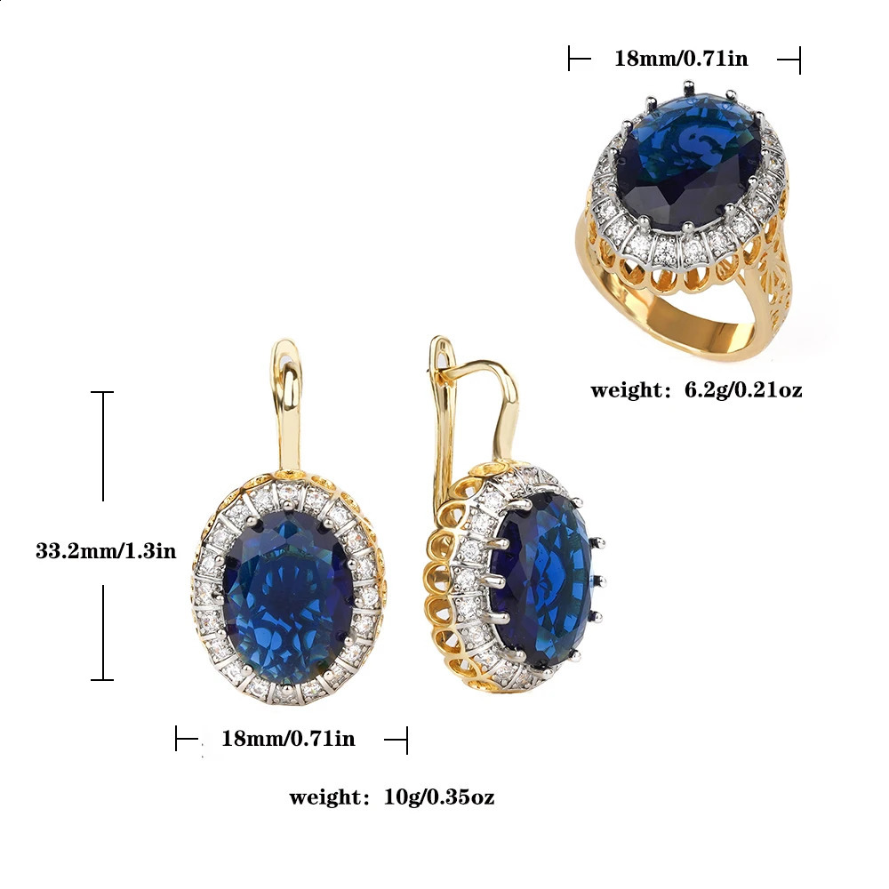 Ellipse inlaid vermiculite suit ring earrings Copper grade 18K gold fashion jewelry banquet accessories 250228