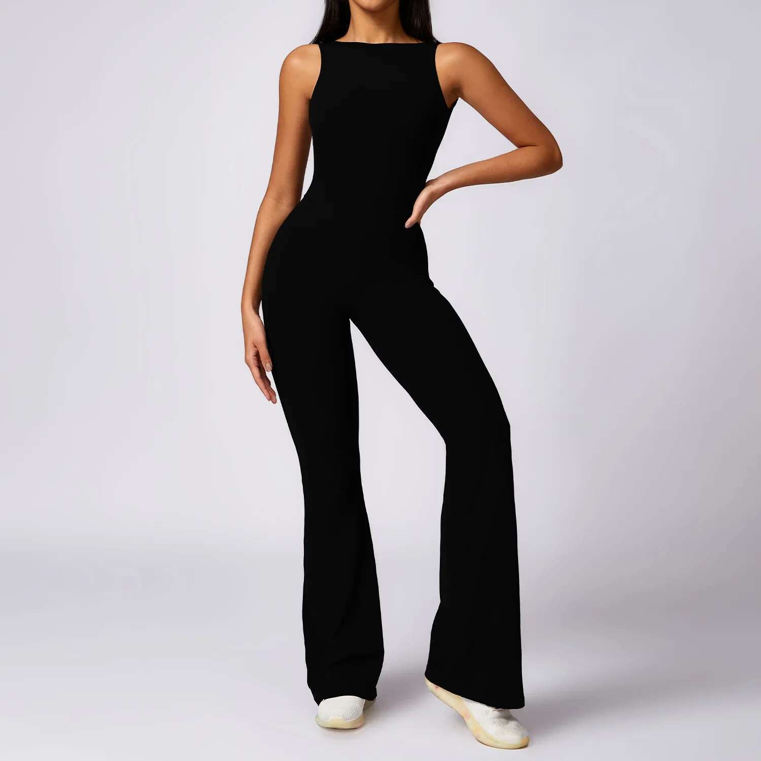 Sexy Back V Gym Set Casual Micro Flare Fiess Yoga Wear Sportswear Women Sports Jumpsuit Stretch Workout Bodysuits