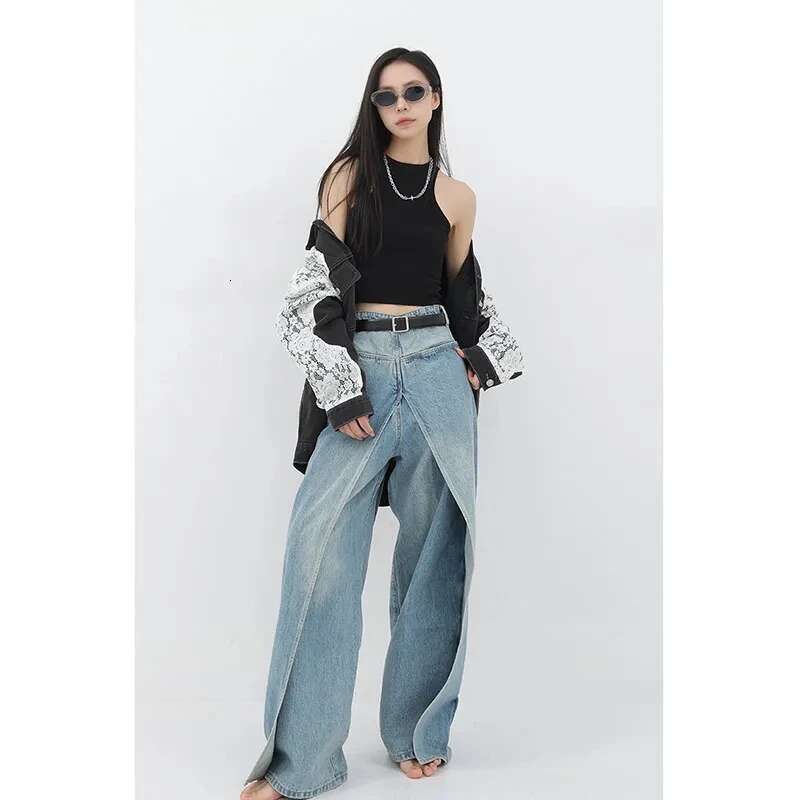 Women Blue Jeans Y2k Vintage High Waist Baggy Cowboy Pants Aesthetic Haruku Denim Trousers 90S Trashy Emo 2000S Grunge Clothes