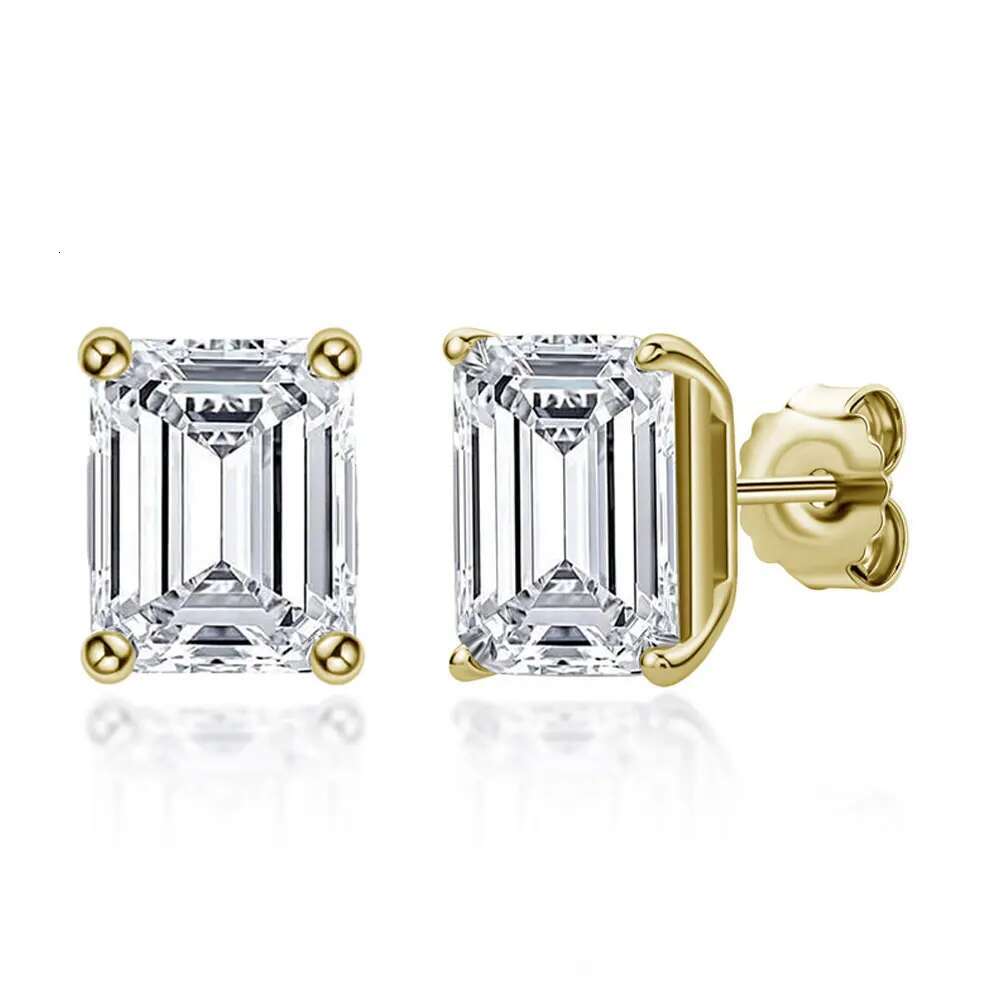 KNOBSPIN D VVS1 Emerald Cut Moissanite Earring s Sterg Sliver Plated with White Gold Earrings for Women Fine Jewelry