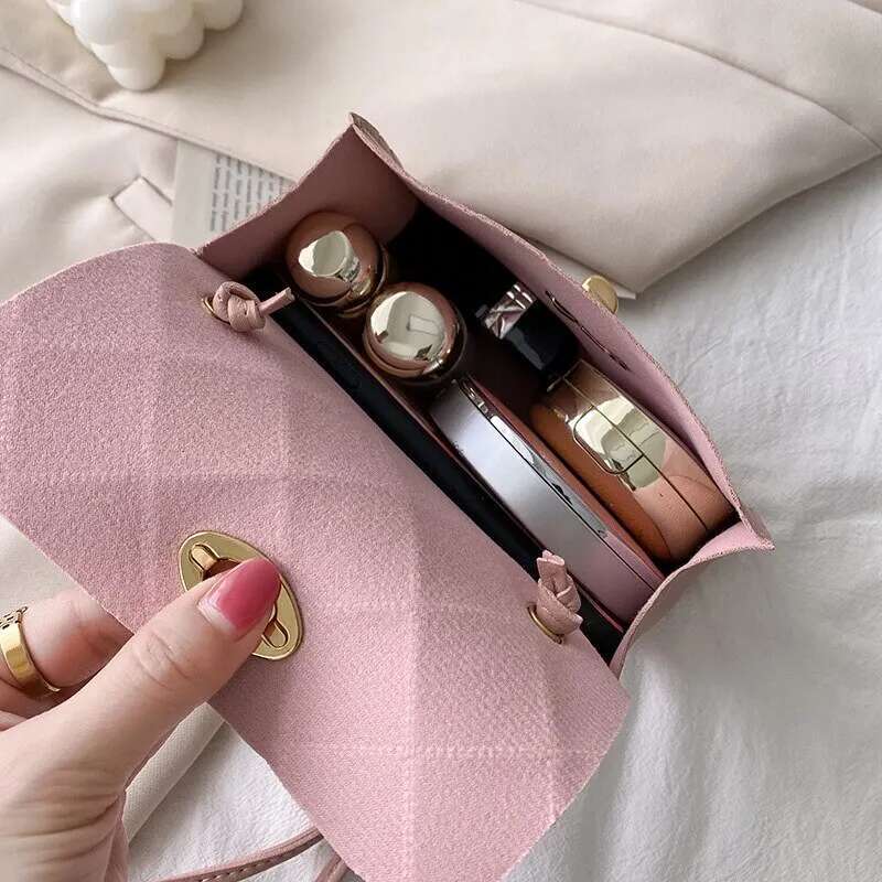Solid Color Multifunctional Women's Handbag Ring Striped Square Women's Small Handbag Fashionable Round Lock Trendy Shoulder Bag