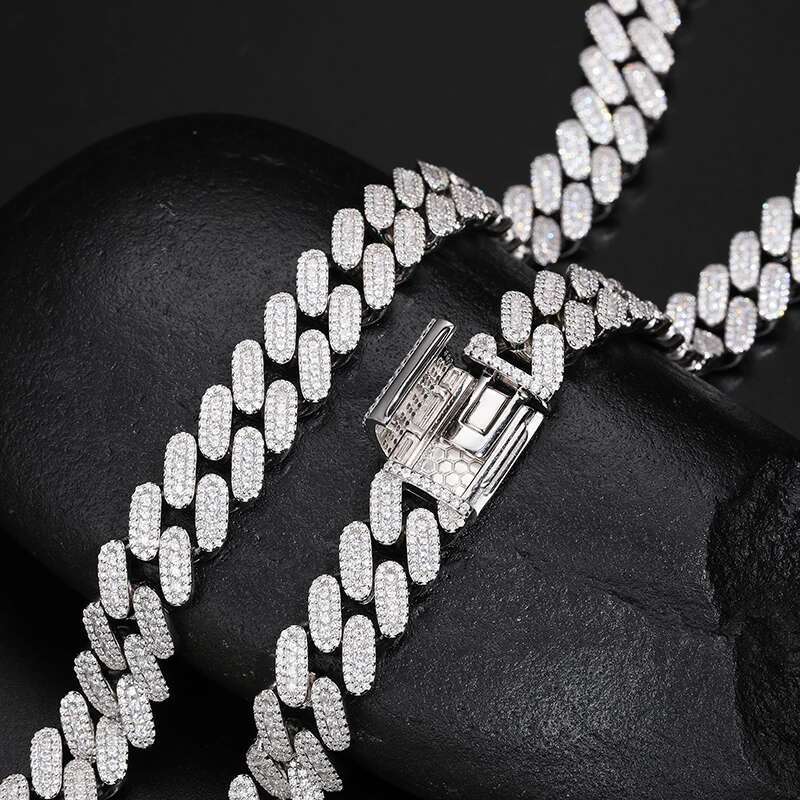 TUHE Unisex New High Quality VVS1 Moissanite Cuban Chain Necklace Sier For Men Hip Hop Jewelry