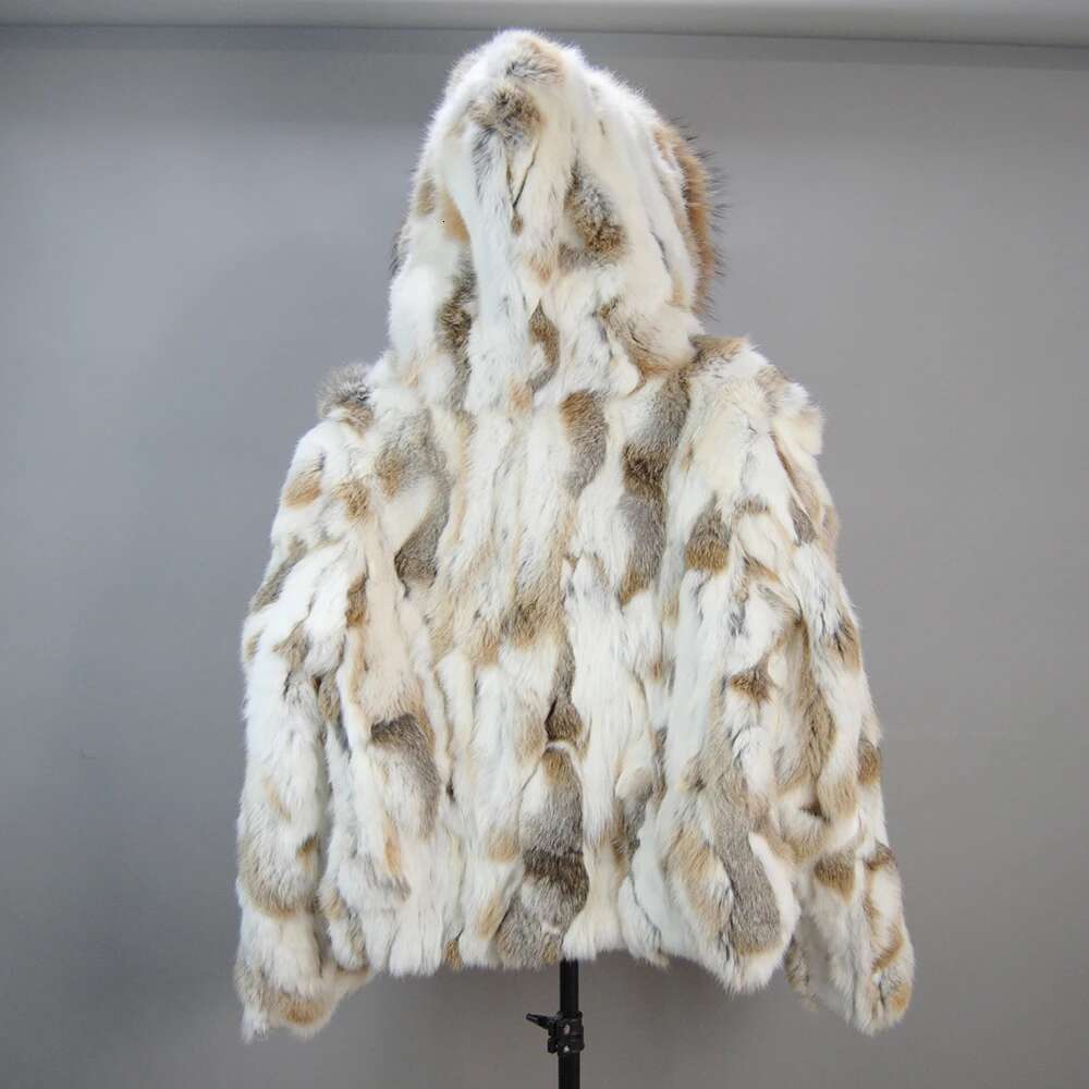 2025 Russian Women Real Coats Winter 100% Natural Rabbit Jacket Lady Warm With Raccoon Fur Hooded Outerwear