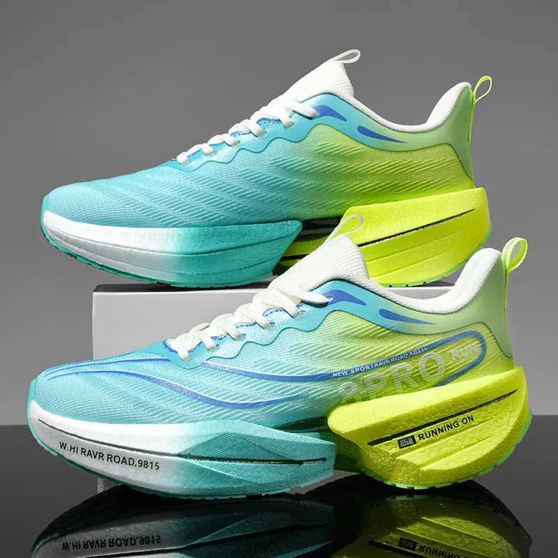 Carbon Plate Men Sports Marathon Air Cushion Running Shoes Breathable Lightweight Wen Massage Athletic Nonskid Sneakers Z250304