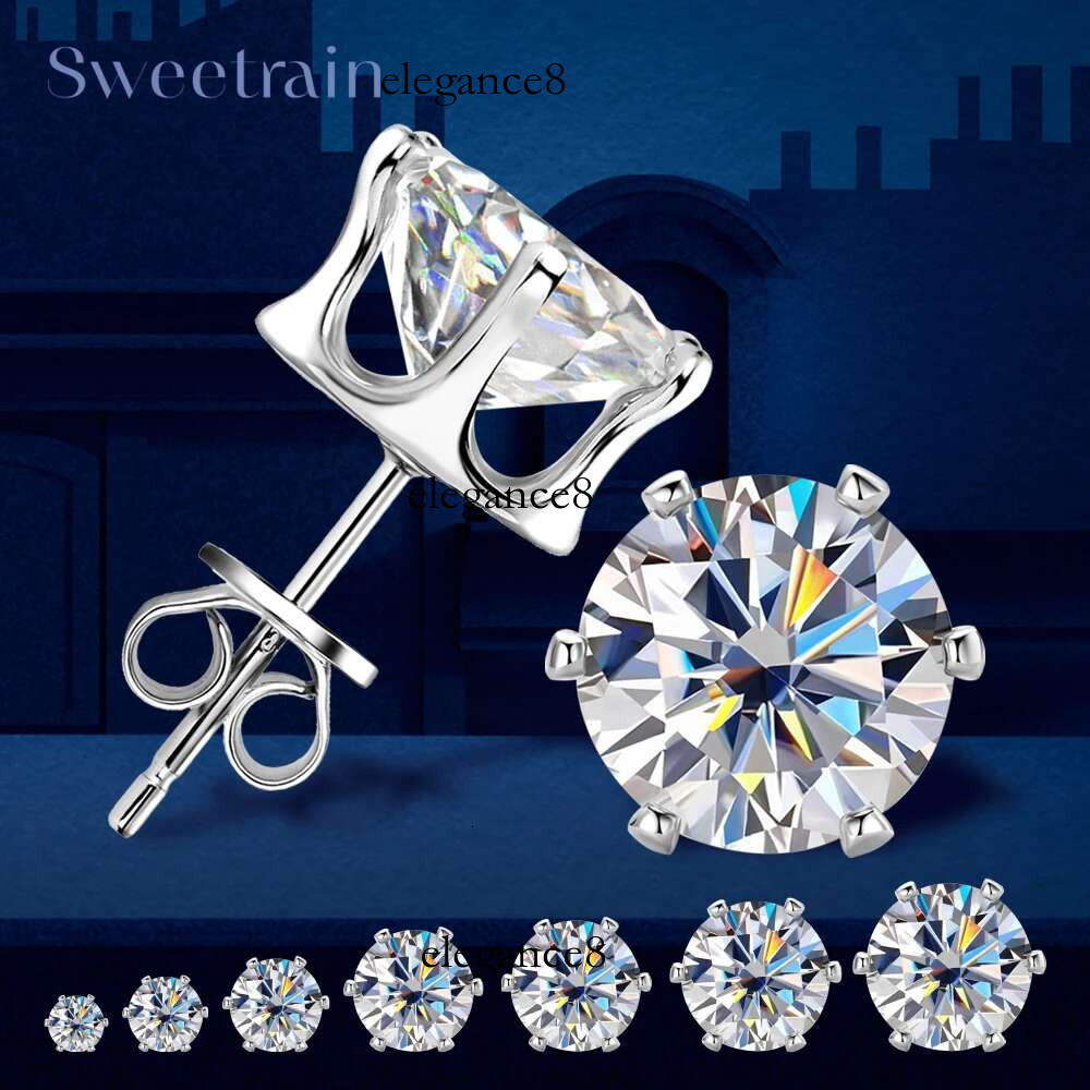 0.1-3ct Moissanite Dia Stud Earrings for Women Men Sier Original Certified Plated Gold Earring Wedding Jewelry