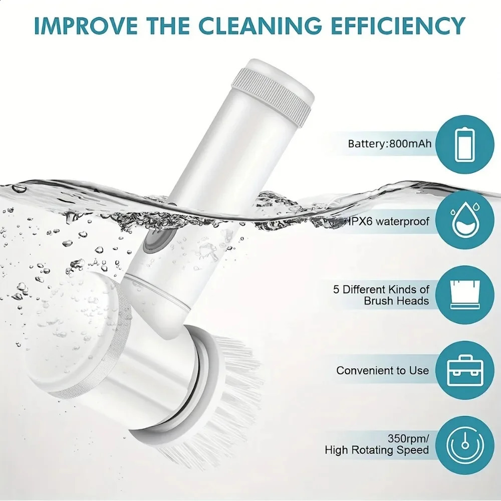 Electric Spin ScrubberBathroom Cleaning Brush Power Scrubber with 5 Replaceable Brush HeadsElectric Cleaning Brush 250225