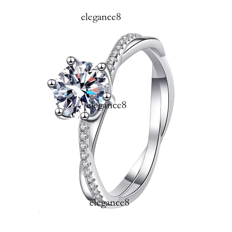 Sier Engagement Rings Platinum Six Claw Inlaid Moissanite Dia Wedding Ring for Women