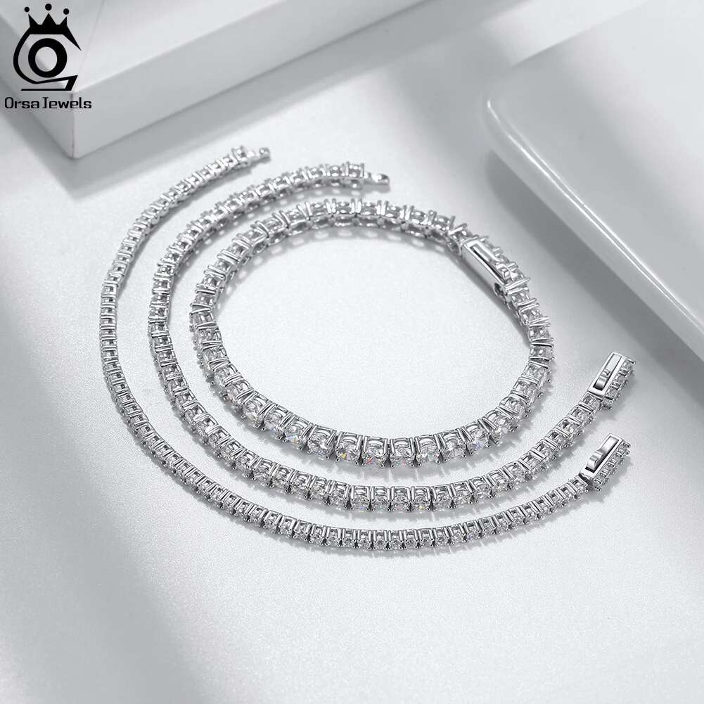 ORSA JEWELS Authentic Sterg Sier Tennis Bracelet Moulding Process Hanmade High-end Hand Chain for Man Woman SB128