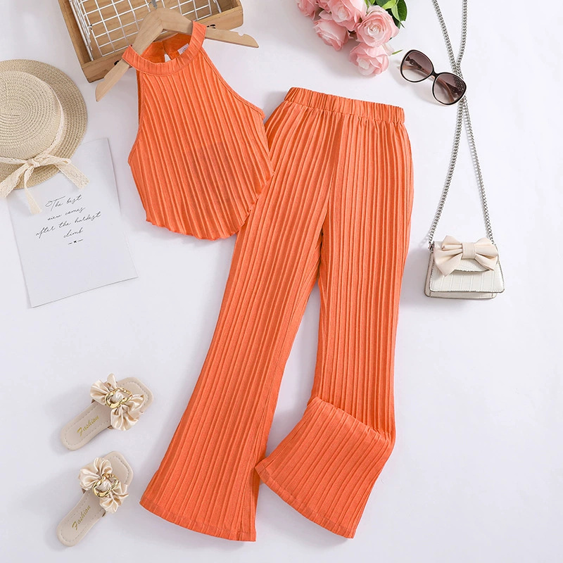 Girls Summer New Pink Sleeveless Top + Pink Pants Stylish Birthday Party Vacation Holiday Daily Casual Sweet Two Piece Set D264