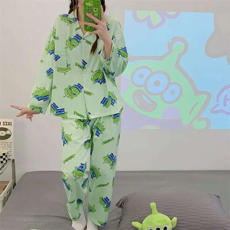 2025 New Cartoon Alien Cute Spring and Autumn Versatile Fashion Designer Men and Women Can Wear Long Sleeve Home Pamas Set