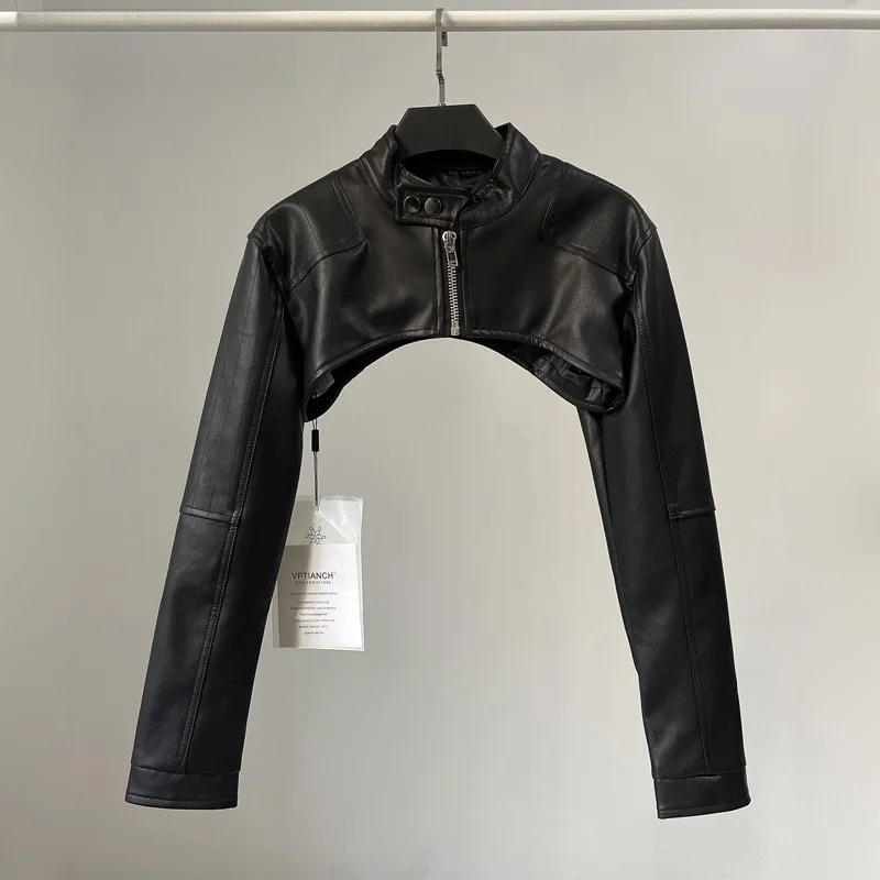 PU Chic Vintage Black Faux Leather Zipper Zip Up Coat Biker Jacket Girls Smock Top Women High Street Bella Outfits