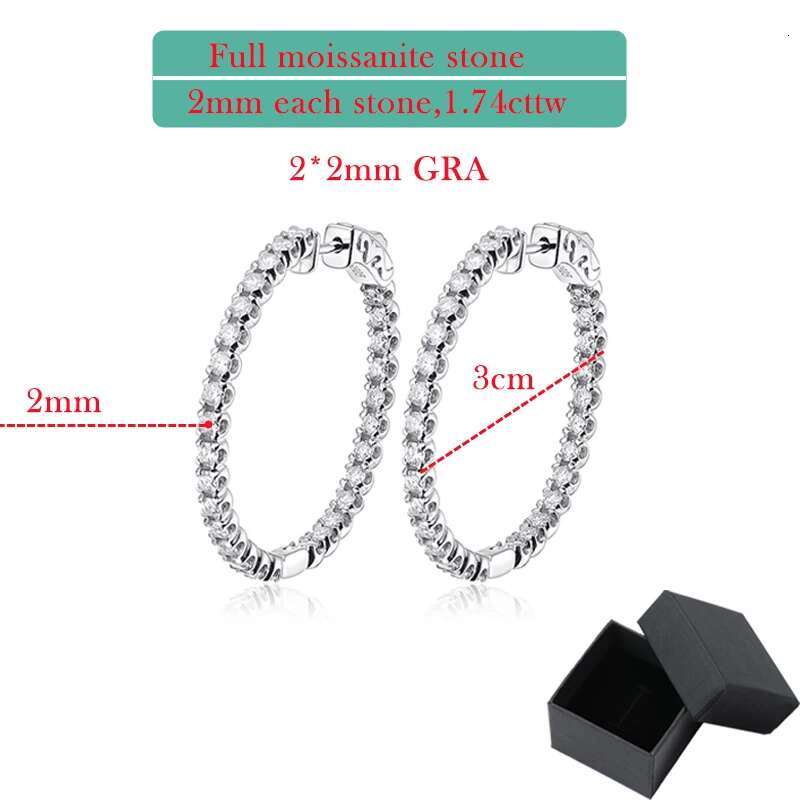 Smyoue Plated 1.74-6.5cttw All Moissanite Hoop Earrings for Women Lab Dia Jewelry 100% Sterg Sier Earring GRA